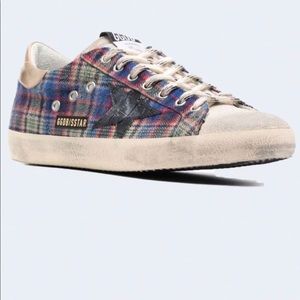 Golden goose men’s superstar check tartan quarter suede sneaker in black gold